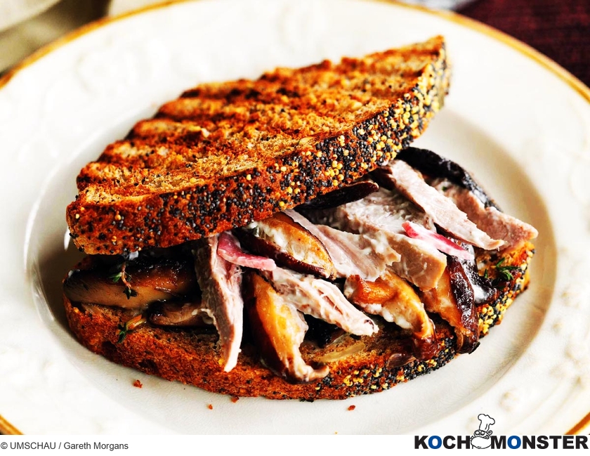 Sandwich mit gegrillter Ente und marinierten Pilzen
Foto (c) UMSCHAU / Gareth Morgans
(stark reduzierte Bildqualität) Sandwich mit gegrillter Ente und marinierten Pilzen